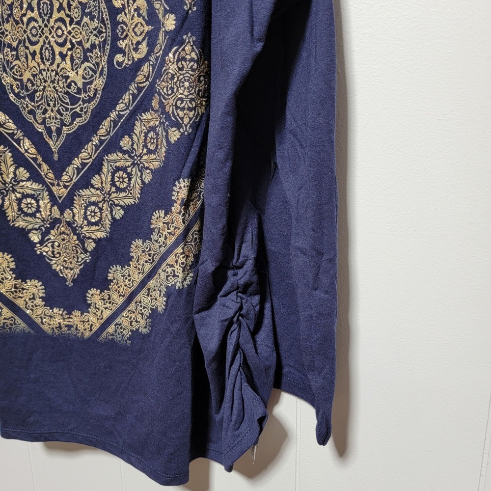 JMS Just My Size by Hanes Navy Blue Gold Medallion Ruched Side Tunic Top 5X - Picture 3 of 8